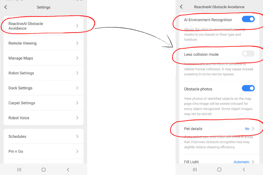 Die Sensibilität der Objekterkennung kann in der Roborock App in 3 Stufen eingestellt werden.